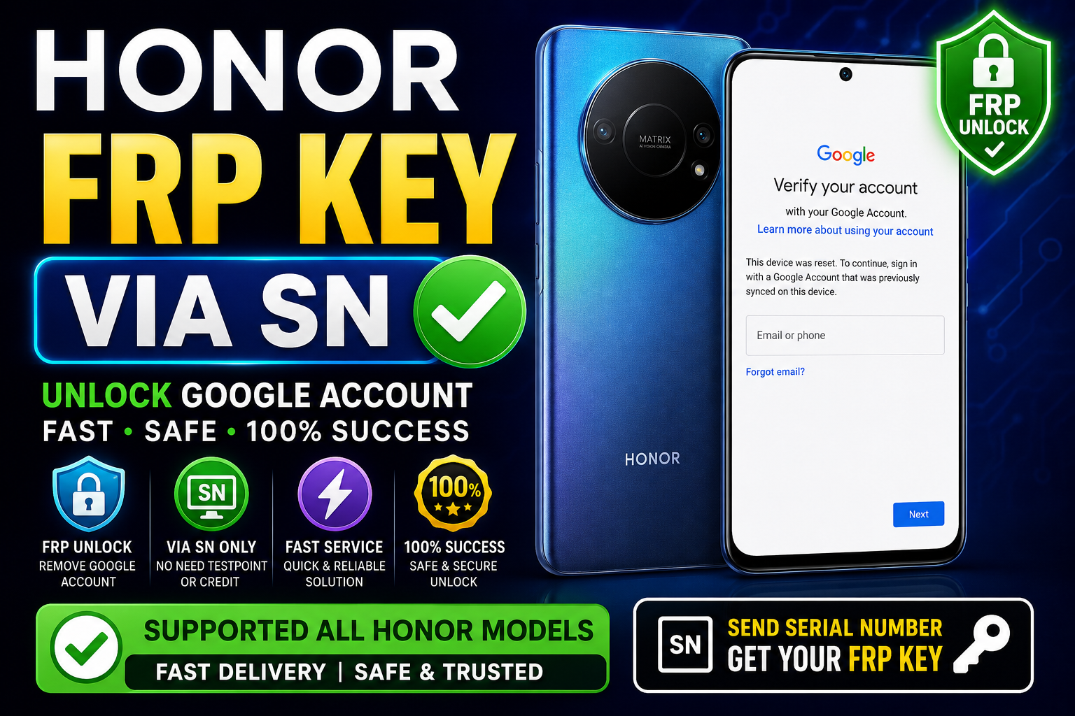 HONOR FRP KEY BY - SN/IMEI 10-60 Min 24 Hour  Max ✅